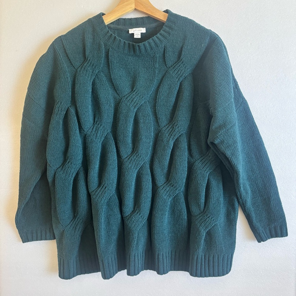 J. Jill Teal Cable Knit Chenille Sweater Petite Size Small